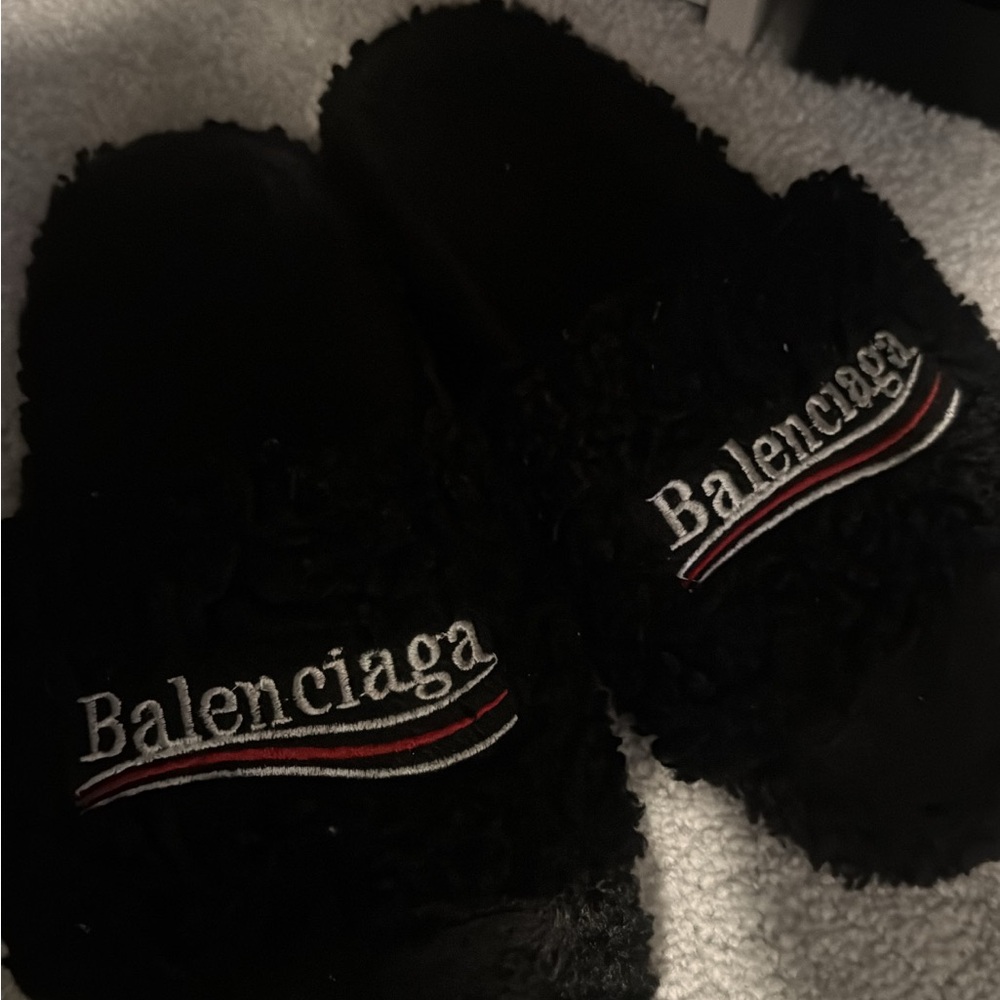 Balenciaga Black Textured Slippers